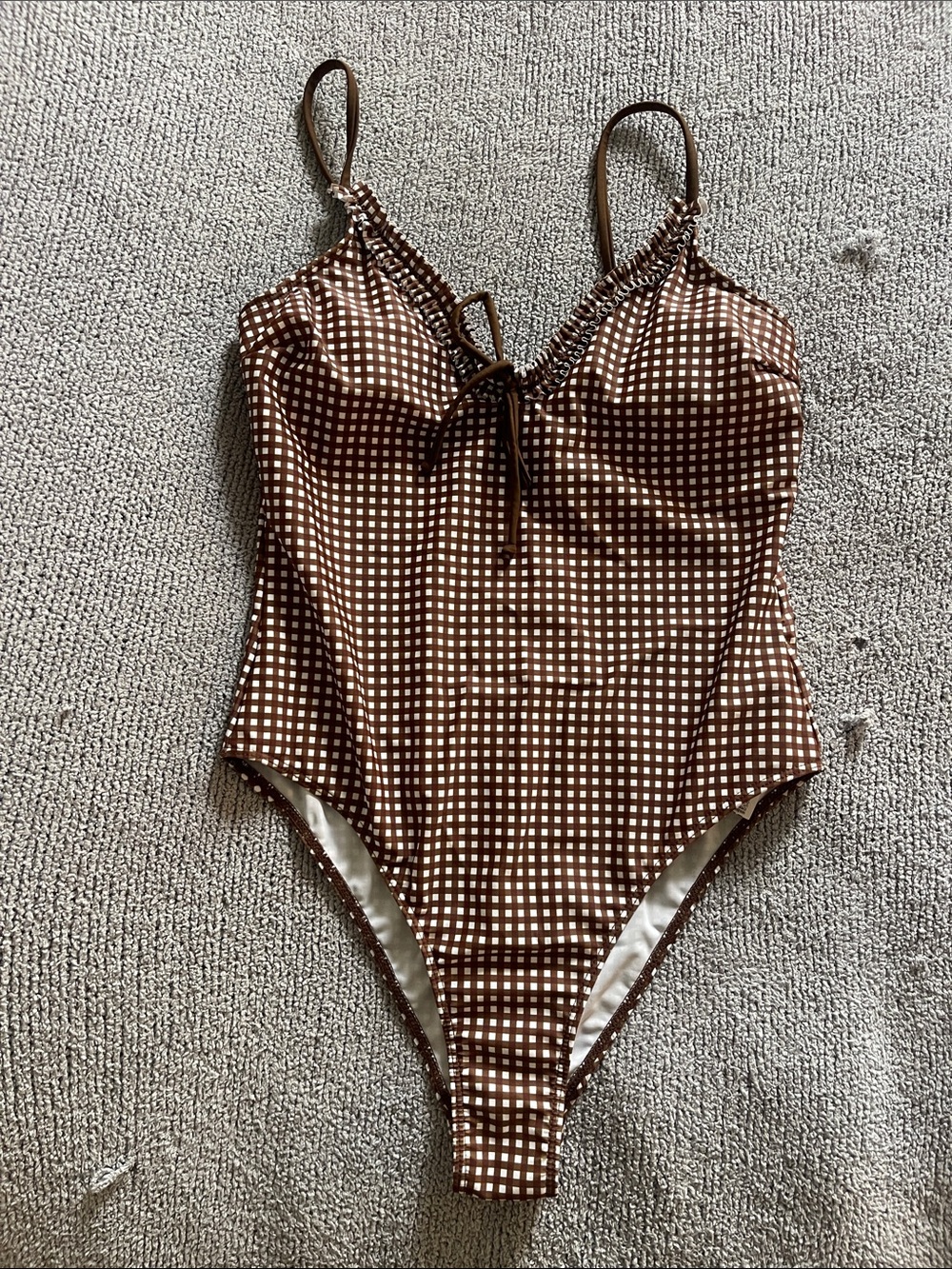 SHEIN Brown Gingham One-Piece Swimsuit